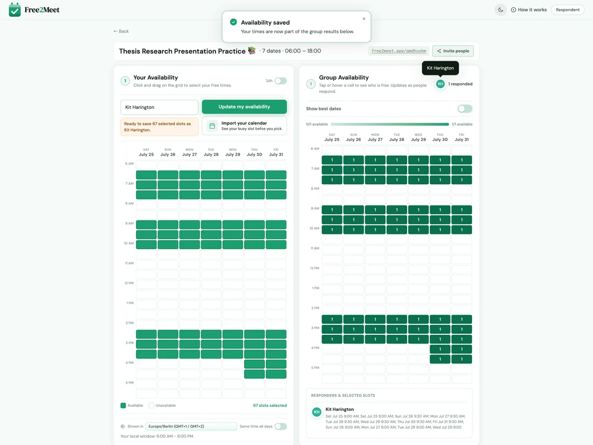 Free2Meet poll creation with dates-only and datetime modes