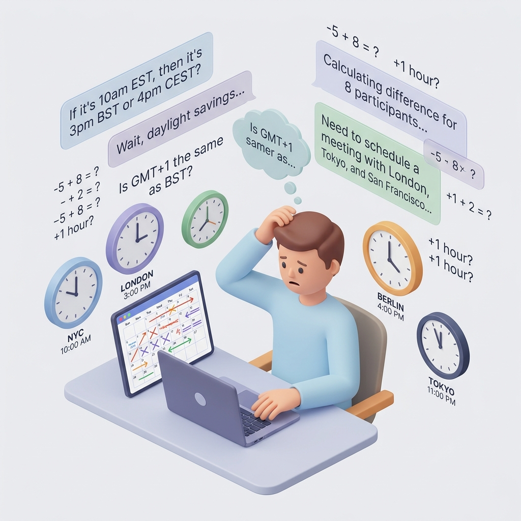 Long email thread negotiating meeting times across regions